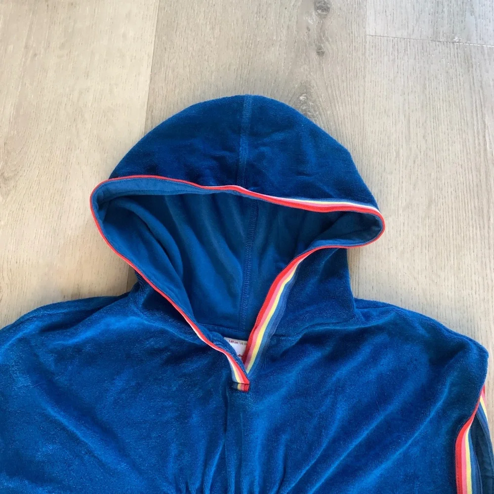 Hanna Andersson Kids Blue Terry Cloth Hooded Beach Cover Up Rainbow US 10 140cm